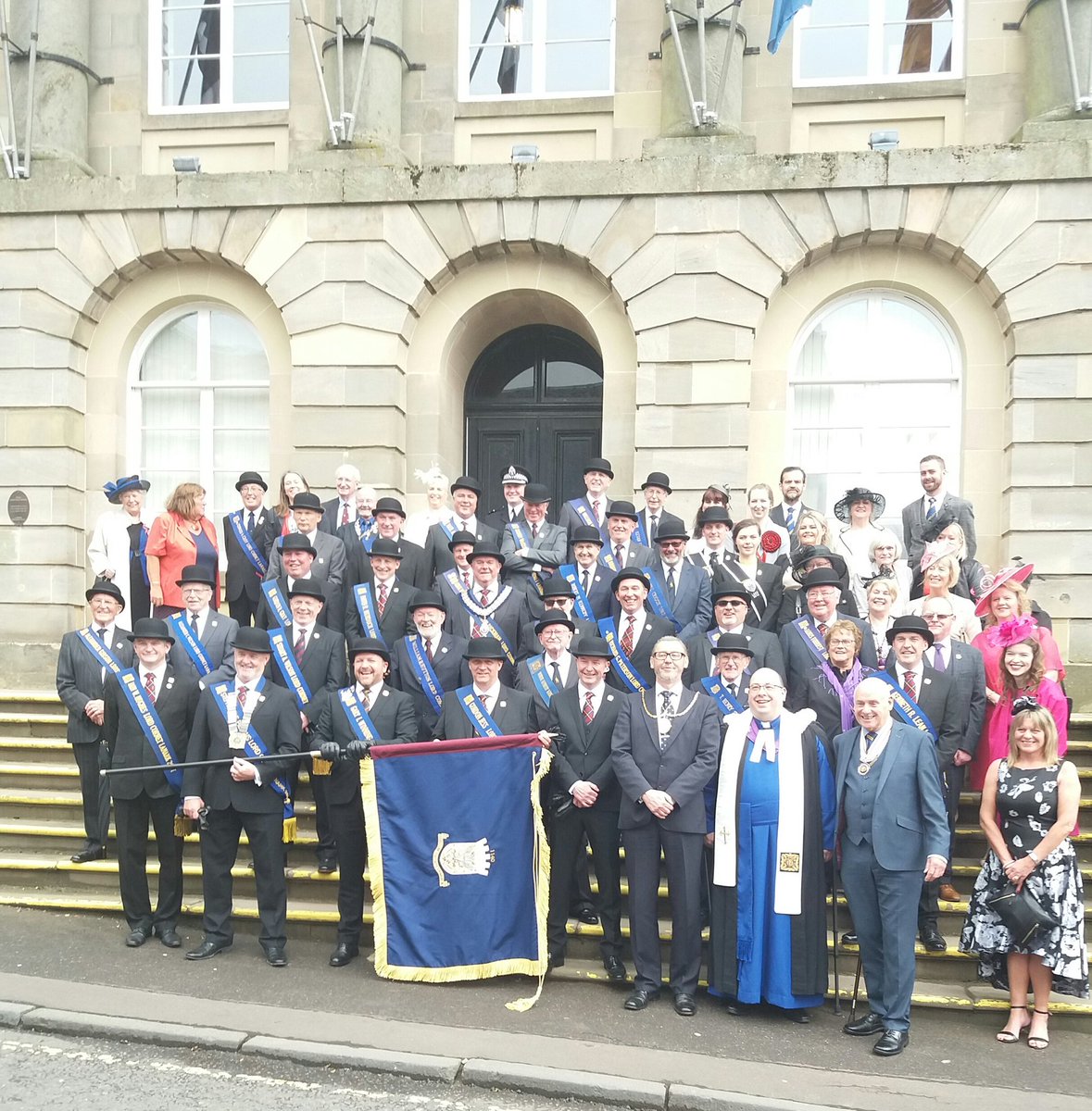 SLCProvost's tweet photo. The traditional start to #LanimerWeek celebrations - Kirkin' of the Lord Cornet Elect. Good luck to Ian Douglas and thanks to @revbk for his thought provoking sermon. #Lanark #communityspirit https://t.co/LOfugGH99E