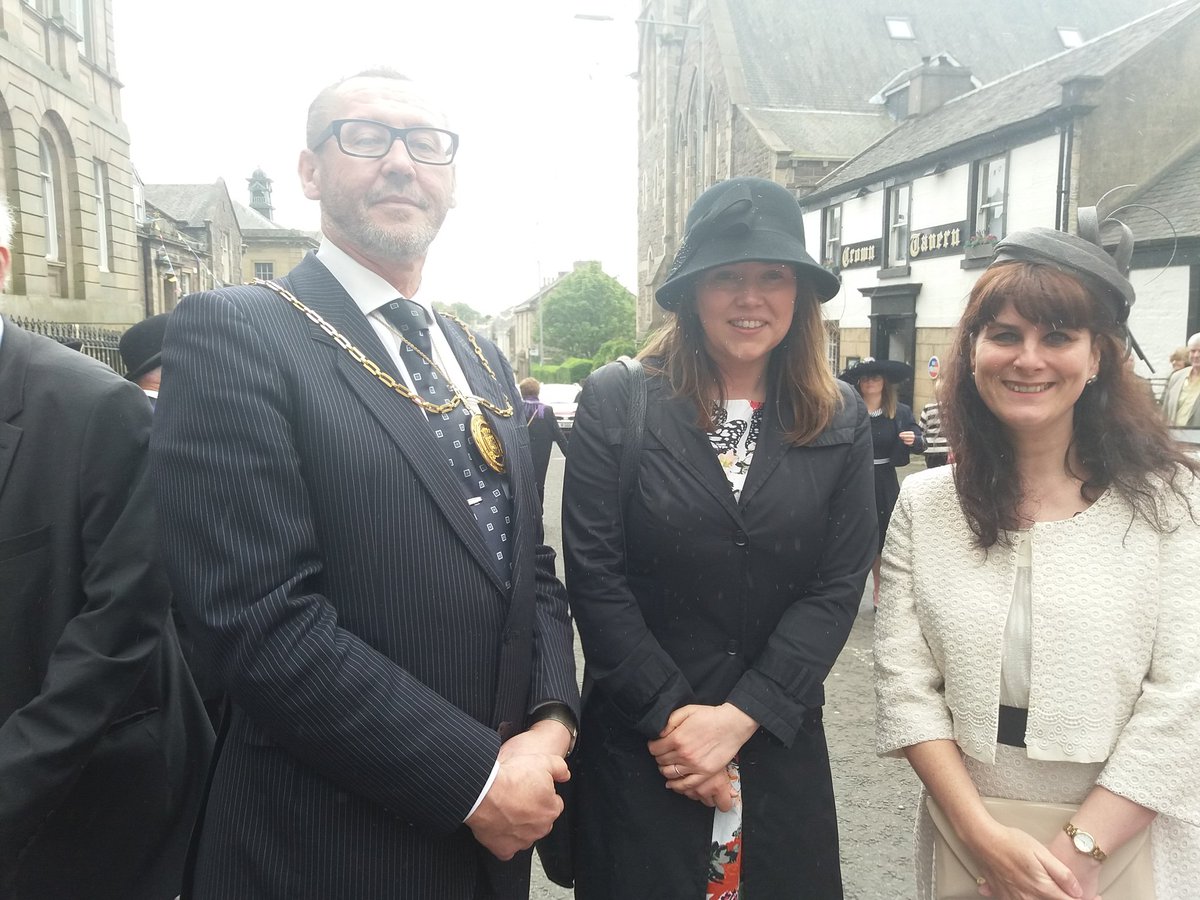 SLCProvost's tweet photo. The traditional start to #LanimerWeek celebrations - Kirkin' of the Lord Cornet Elect. Good luck to Ian Douglas and thanks to @revbk for his thought provoking sermon. #Lanark #communityspirit https://t.co/LOfugGH99E