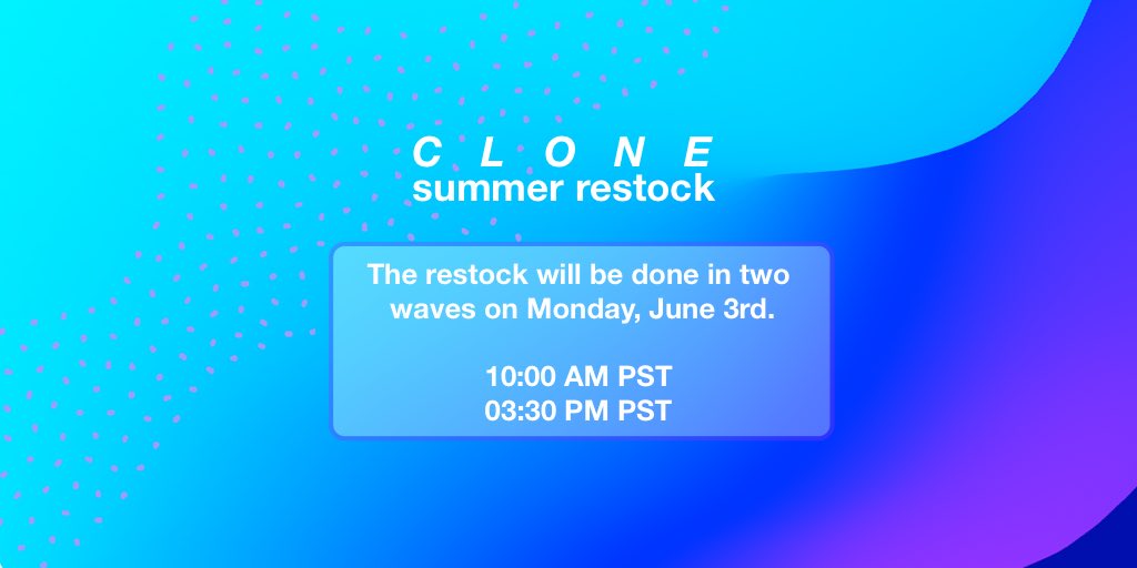 clonebotio's tweet image. the long awaited restock! times are posted below. the restock will be done on our website clonebot.io 
feel free to dm us if you have any further questions! :)