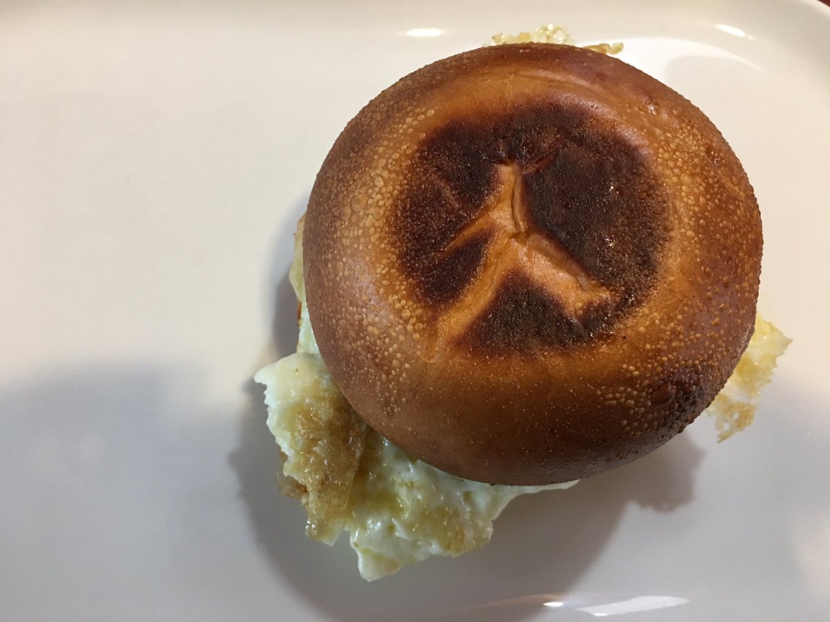 mattleroy's tweet photo. Some see the Virgin Mary in toast. I saw #MichaelJordan’s @jumpman23 logo in my brioche bun from Panera. This is what a transcendent spiritual experience looks like in #ChapelHill. https://t.co/YldNvQvdtz