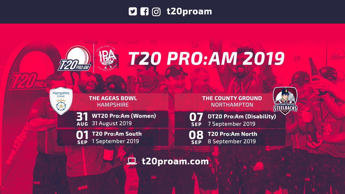 Really excited to have launched the 2019 edition of <a href="/T20ProAm/">T20 Pro:Am</a>! Along with the men’s North and South tournaments, we’ve introduced a women’s and a disability tournament this year to give everyone a chance to #bepartofit