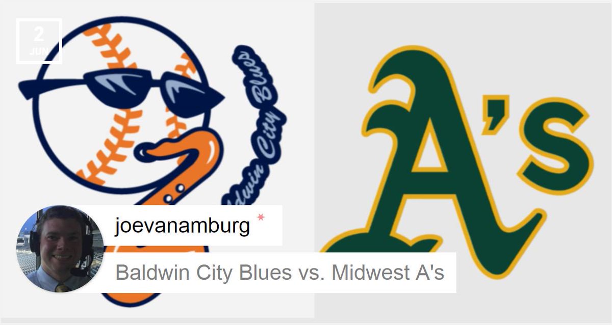 Today at 2pm, catch game 2 of the <a href="/MPLbaseball/">Mid-Plains League</a> series between <a href="/MidwestAs/">Midwest Athletics</a> &amp; <a href="/BaldwinBlues/">Baldwincity Blues</a> !  Listen online for free at: mixlr.com/joevanamburg/e…