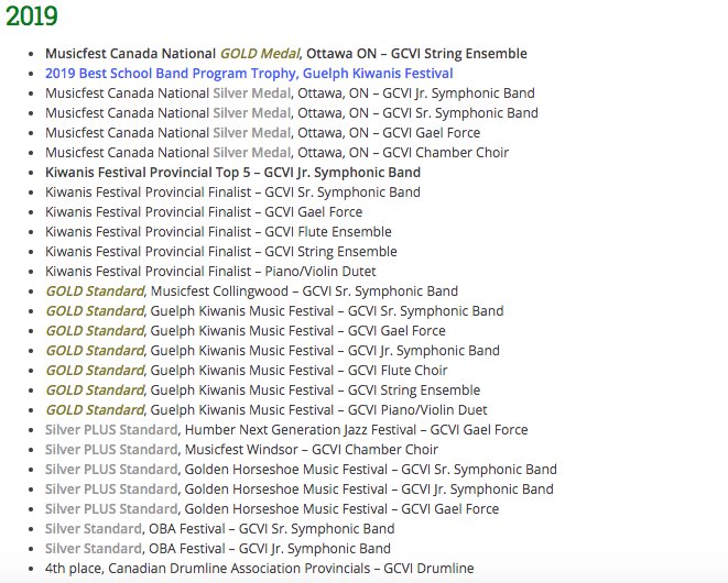 GCVIMusic's tweet photo. WHAT AN AMAZING YEAR FOR GCVI MUSIC!!!! 27 awards won in festival performances. Our most ever!!!! 8 🥇 GOLD medals, 11 🥈 SILVER medals, and 0 🥉 BRONZE! 11 groups qualified for Kiwanis Provincials and/or Musicfest Canada Nationals. 😮😮😮😮 https://t.co/dHsEmEGylw