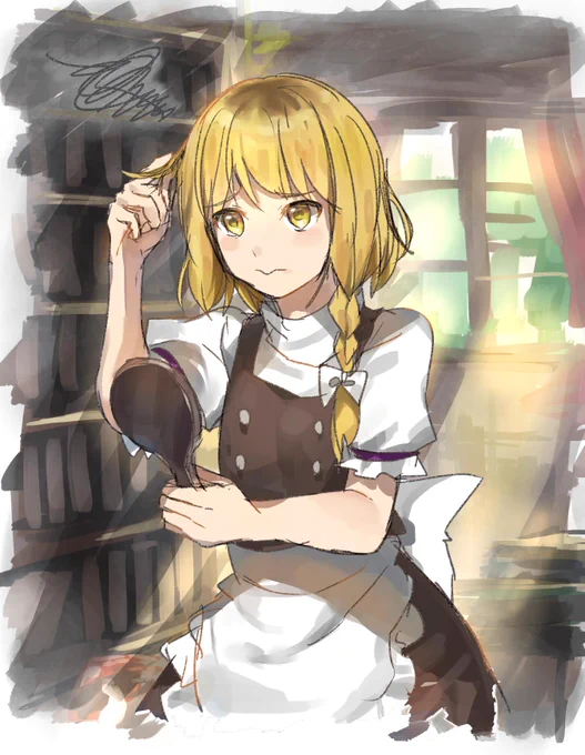 #霧雨魔理沙
お題箱「魔理沙ちゃんの金髪は染めてる教なので
プリンになってる魔理沙ちゃん見たいです!」
背景アリとナシどっちも気に入ったので出します。うまくプリン感でてるかな・・・ 