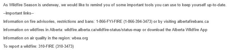 RMWoodBuffalo's tweet photo. PLEASE NOTE: There is currently a Fire Ban issued throughout the region, including the urban service area. #rmwb #ymm https://t.co/SnJgpheS3A