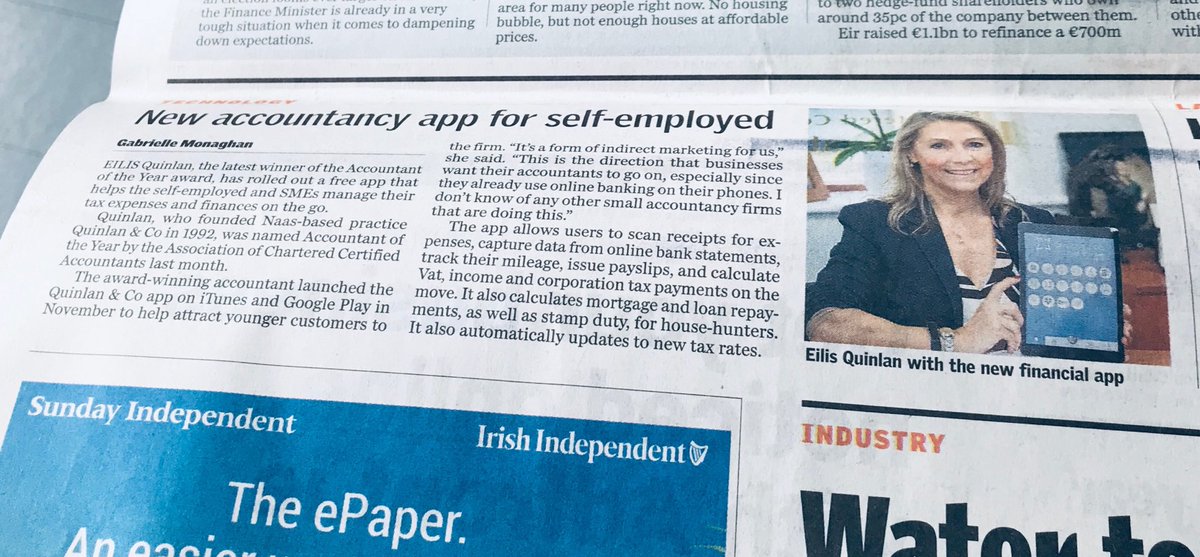 ClodaghAhughes's tweet photo. #kildares award winning accountant @quinlan&co #naas great work Eilis looks like a brilliant #app #selfemployed #enterprise https://t.co/gO0uuIORtf