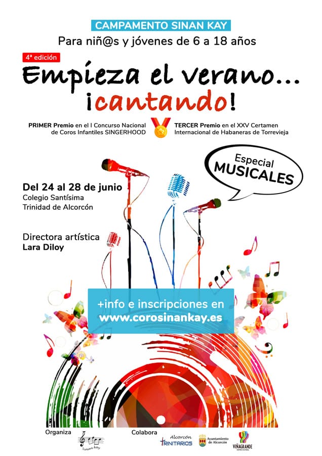 corosinankay's tweet photo. 🎶 ¿A tu hija/o le gusta cantar? ¿Tiene entre 6 y 18 años?
📅 Del 24 al 28 de junio, empieza el verano cantando en #Alcorcón con el Coro Sinan Kay.
En el campamento prepararemos ¡¡UN MUSICAL!! 😍
Entra ahora y consigue más información.
⏰ Plazas limitadas
https://t.co/ZJW7gg4bkY https://t.co/d8pFhaVarW