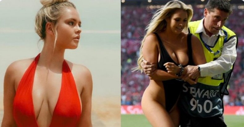 nomad0778's tweet photo. Most definitely the only interesting thing to happen in the football game last night #footballstreaker #UCLfinalstreaker #hotblonde https://t.co/1ZEw0pxMBd