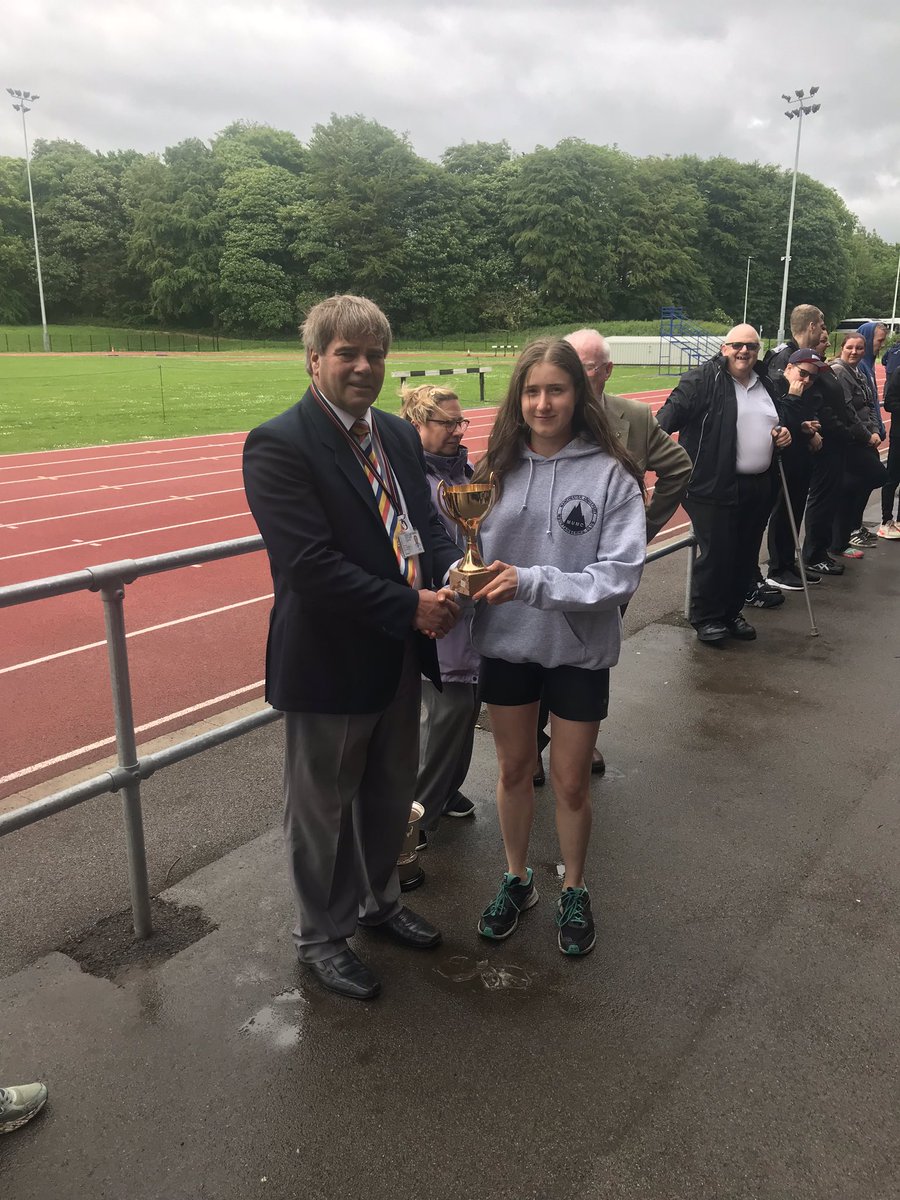 Cdt Gajda collecting the trophy for junior Women at the North Region Athletics Championships today at Witton Park