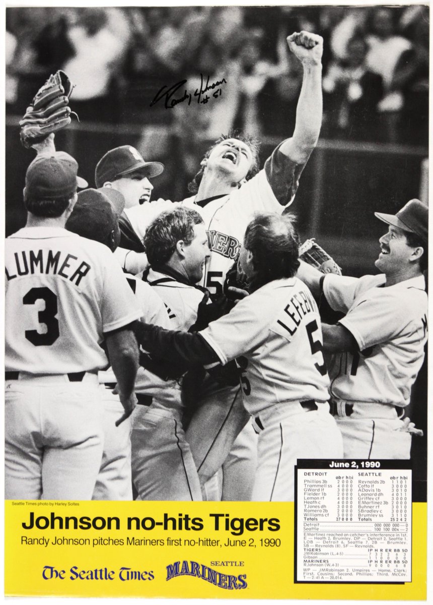 spabska's tweet photo. June 2, 1990: #OTD @Mariners Randy Johnson throws his 1st no-hitter and the 1st franchise no-hitter. No birds were harmed in the making of this no-no. His line: 0H 0R 0ER 6W 8K 0HB 1E 6LOB 3LISP 33BFP GSc=89 https://t.co/nOOTcLOHLA @SABRGames @SABRbioproject @nonohitters https://t.co/JRn4QV0rKL