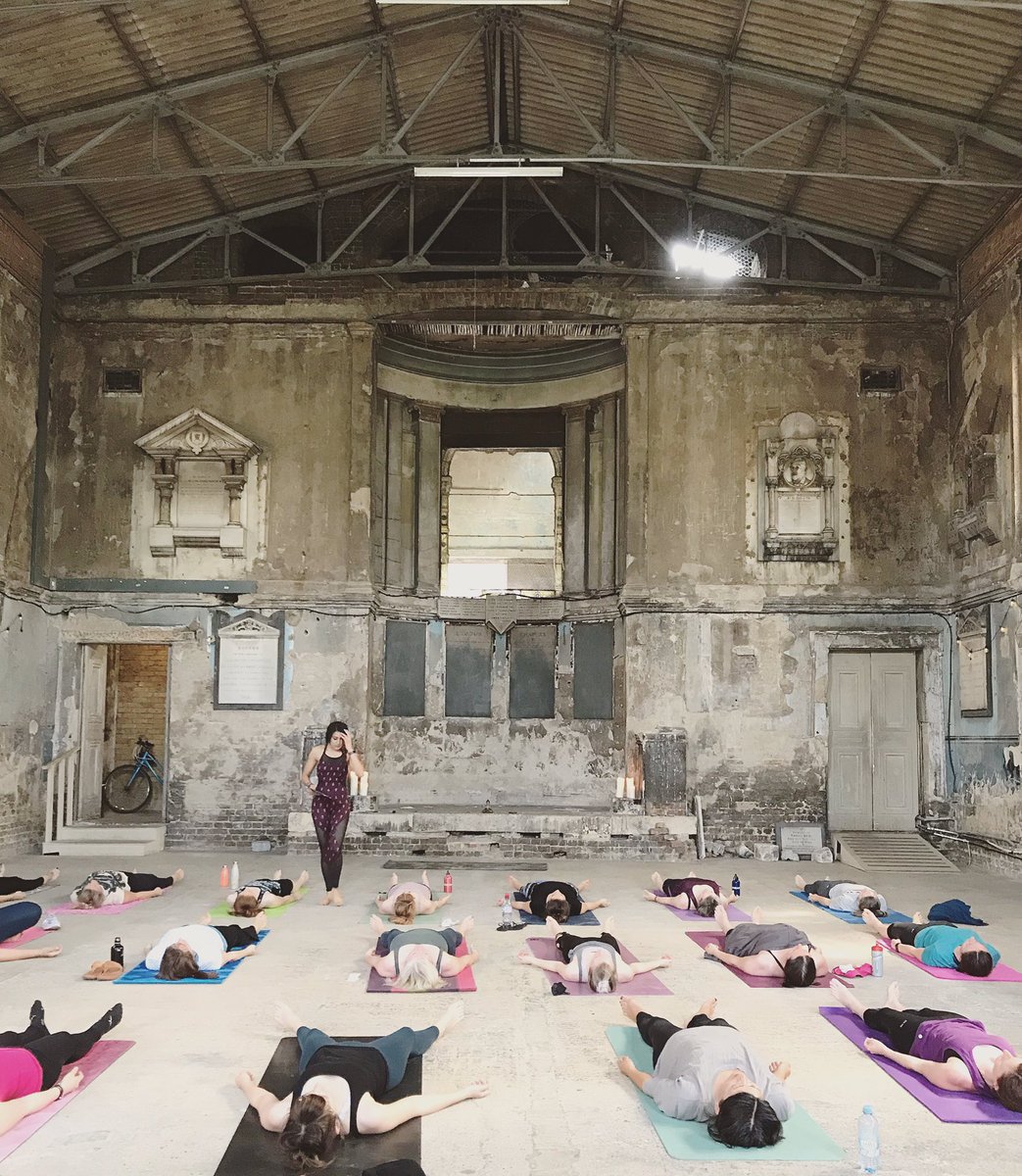 JaninderB's tweet photo. Sunday morning shivasana with @RIBA_SWLA @RIBA_London @FaizaYasin05...had an idea many moons ago to organise a yoga class in amazing spaces and the ruined remains of the Peckham Asylum Chapel did not disappoint! https://t.co/gzw4J1AWI9