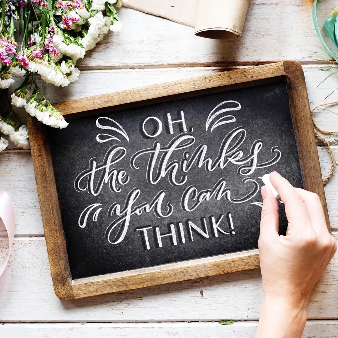 Chalkpens's tweet image. "Oh, the thinks you can think!" Thanks IG 📷: betsysueletters for sharing this inspiring #quote and #chalksign! #ChalkpensUK #DrSeuss