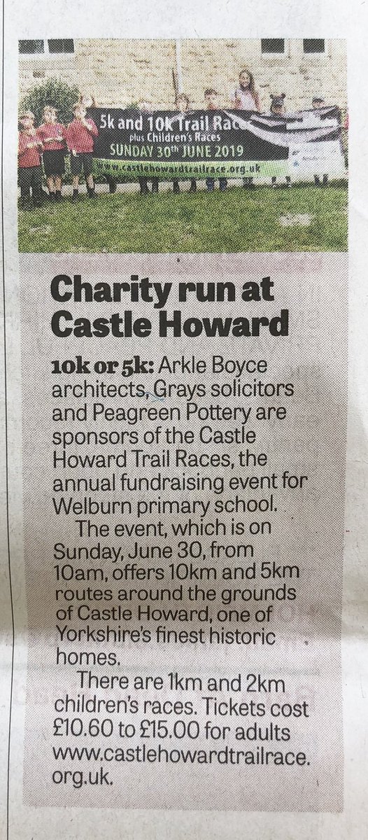 CastleHoward10k's tweet photo. Nice little feature in the Yorkshire Post! Book now for the 2019 Castle Howard Trail Races,  10K, 5K and children’s races on Sunday 30th June 🏃🏼‍♂️#ukrunchat #trailrunning #running @arkleboyce 

https://t.co/NW26cKN1EL https://t.co/H5kFHT3k5t