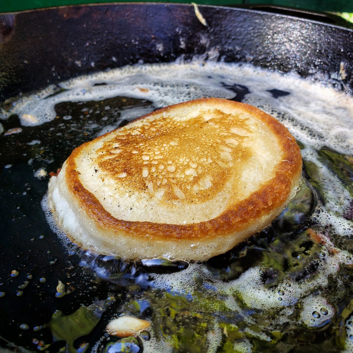 Is it really a pancake when it's swimming in bacon grease? #campingfood #mykindofpancake #yummy