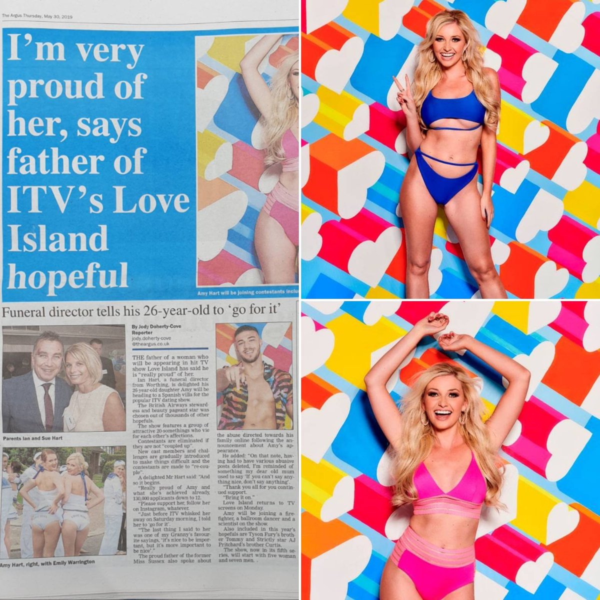 AnytimeWorthing's tweet photo. Huge congrats to Amy Hart, one of our members, who's made it onto Love Island 2019. We must say she looks stunning.

(Article - Argus newspaper - Thursday, May 30, 2019)

Best of luck Amie. 💜😀👏🏻💪🏻 
#anytimefitnessworthing
#anytimefitnessuk
#worthing
#loveisland https://t.co/2UItK8hYsS