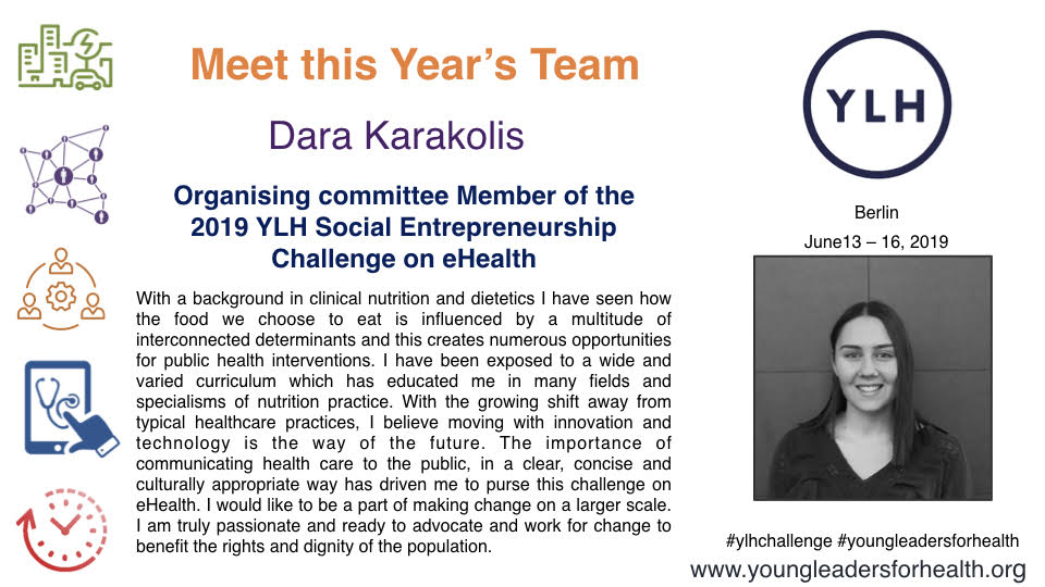 YLHBerlin's tweet photo. Meet this year's Organizing Committee member, for the 2019 Entrepreneurship Challenge on eHealth: Dara Karakolis #YLH #globalhealth #YLHchallenge2019 #publichealth #airpollution #global #digitalhealth #ehealthchallenge #healthcare https://t.co/400deVOviH