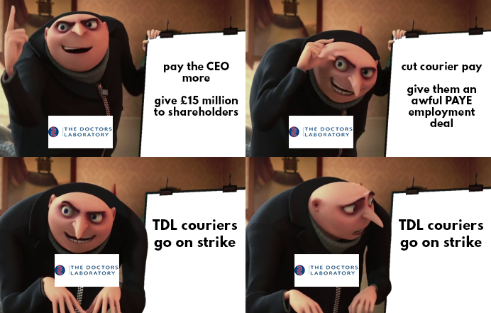 IWGB_CLB's tweet photo. Things have not gone to plan for The Doctors Laboratory with courier strike #3 fast approaching on Monday 10th June: https://t.co/Ot1xuuSrzf #TDLstrike https://t.co/20L9Y7iWfb