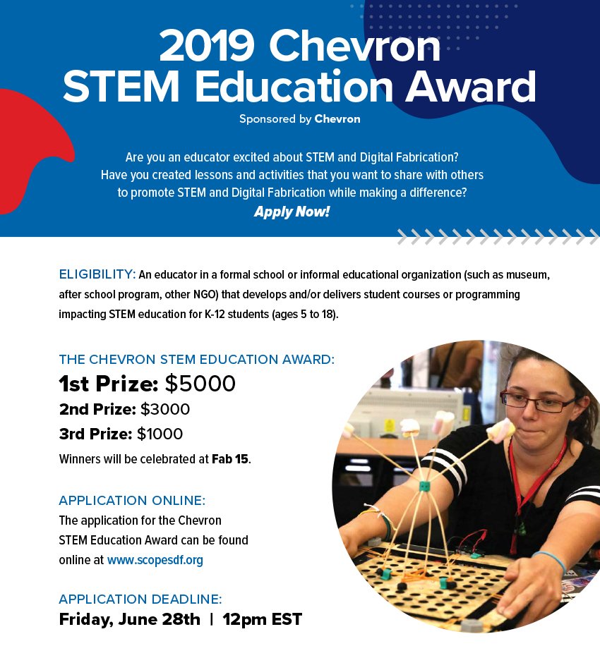 greggbehr's tweet photo. Are you an educator excited about #STEM and Digital Fabrication? Have you created classroom lessons that you want to share with others to promote STEM and Digital Fabrication while making a difference? Apply: https://t.co/LR6uBdzfJ7 https://t.co/3S0ikcnwwp