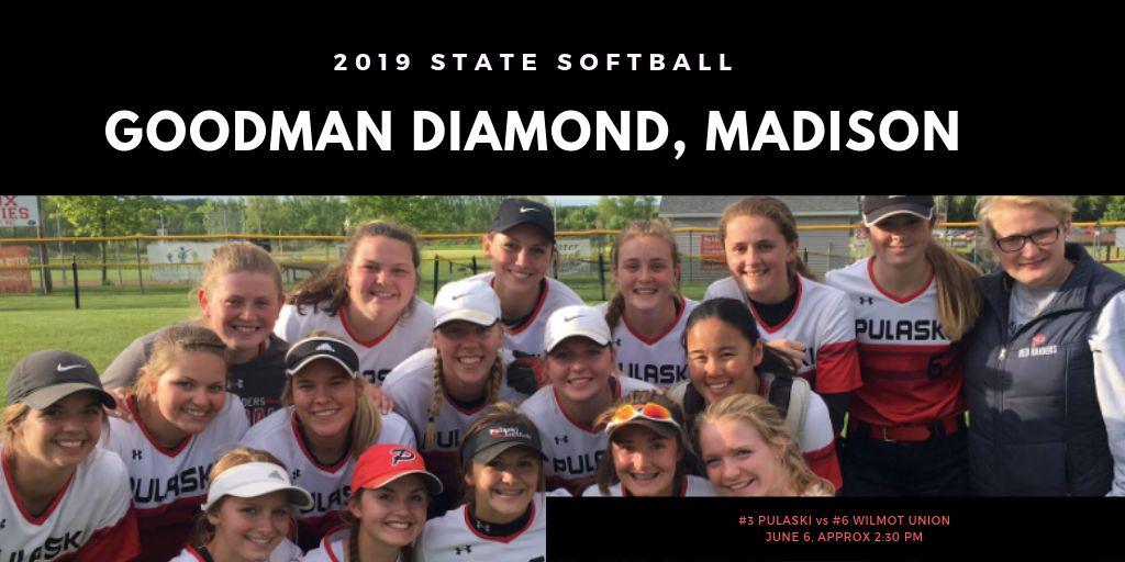STATE SOFTBALL
@pulaskisb 🆚 @wilmotsball
📆 June 6, 2019
⏰ Approx 2:30 P.M.
📍Goodman Diamond, Madison
🎟 bit.ly/30XWdYR or at gate
@ptown_themes