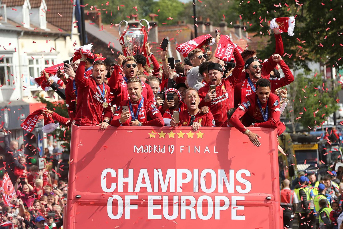 premierleague's tweet photo. The streets of Liverpool are packed as @LFC celebrate their Champions League victory 🎉 https://t.co/xEMnnkbesA