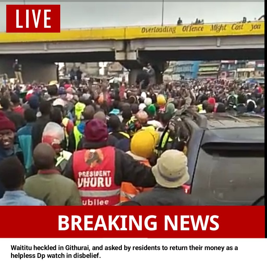 Insider_Kenya's tweet photo. After looting the County to zero, Waititu has no influence in Kiambu. If he dares visit your town, chase him away! #WaitituHeckled https://t.co/p9sXikcJy1