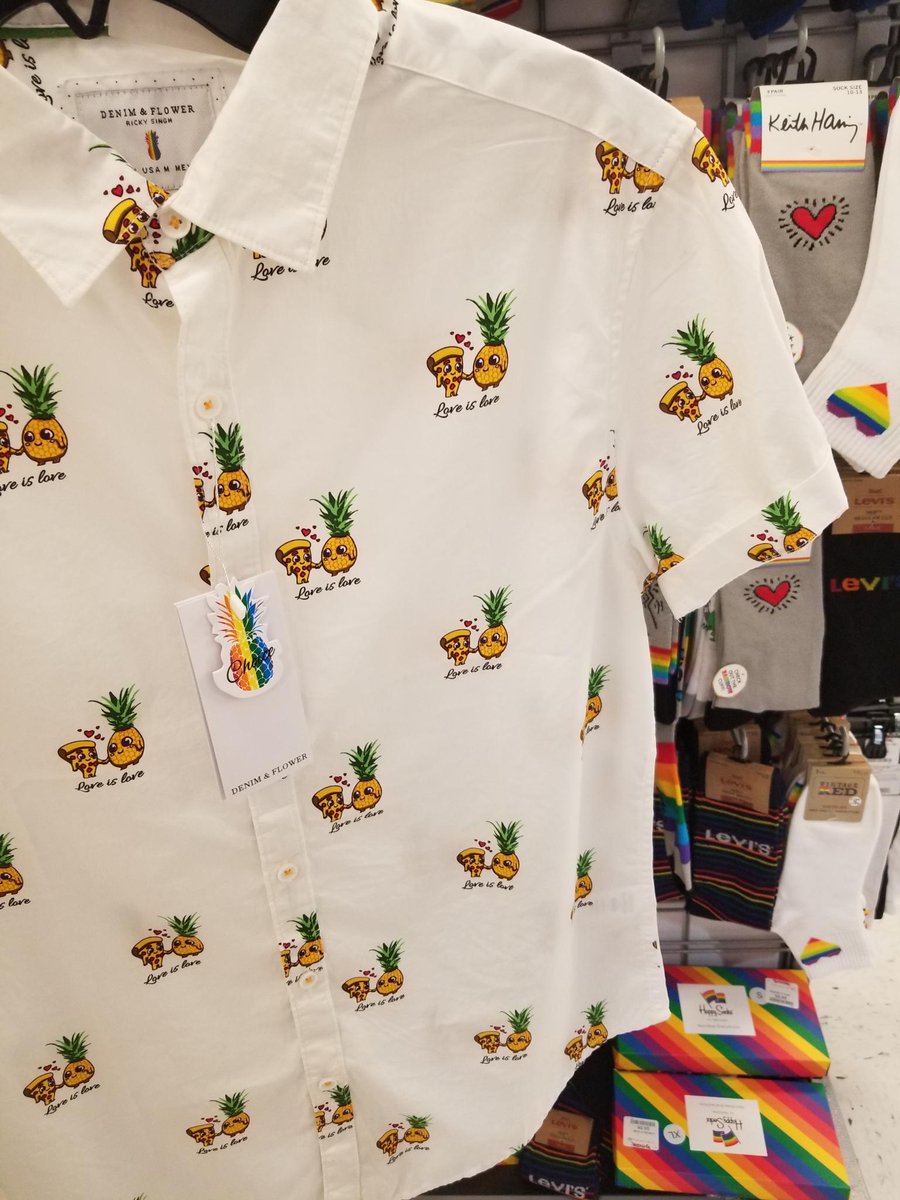 denim and flower pineapple shirt