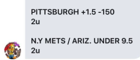 TweetyFades's tweet photo. Fade away! ($1,500 each) 

(Play as Is)
Milwaukee Brewers -125
Mets/Diamondbacks Over 9.5

150 likes/retweets and I post the MAX FRAUD! 
#TweetyFades🐣 https://t.co/557Sx6220c