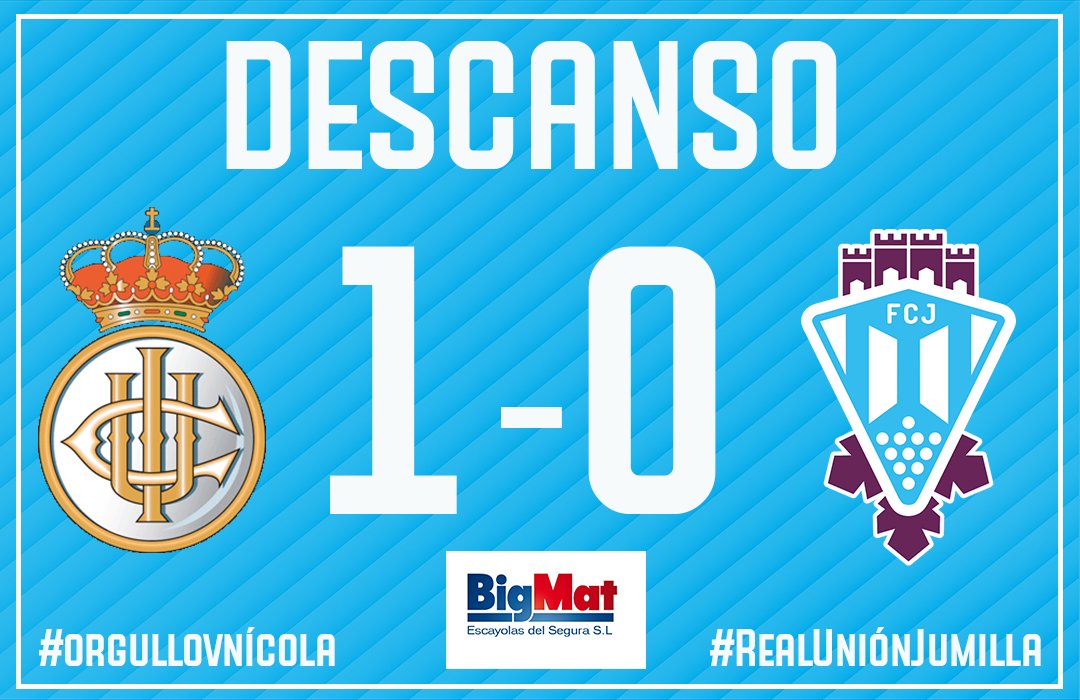 DESCANSO | Llegamos al intermedio con desventaja tras el tanto de Eizmendi en el 43'. Camino de vestuarios vio la amarilla @migue21mp. 

#OrgulloVinícola #RealUniónJumilla ⚔️⚪️🔵
