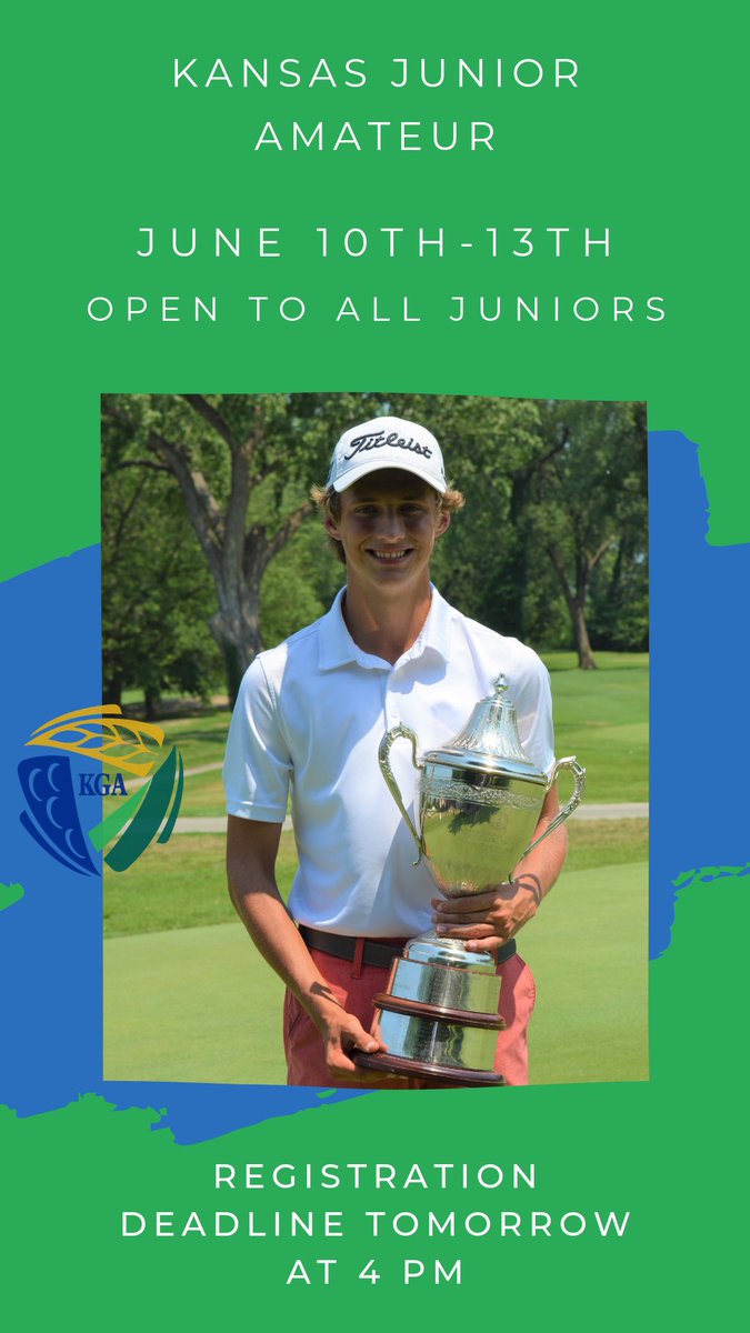 Deadline to register for the KS Junior Amateur is tomorrow at 4 PM. Get signed up before its too late! golfgenius.com/pages/1264286