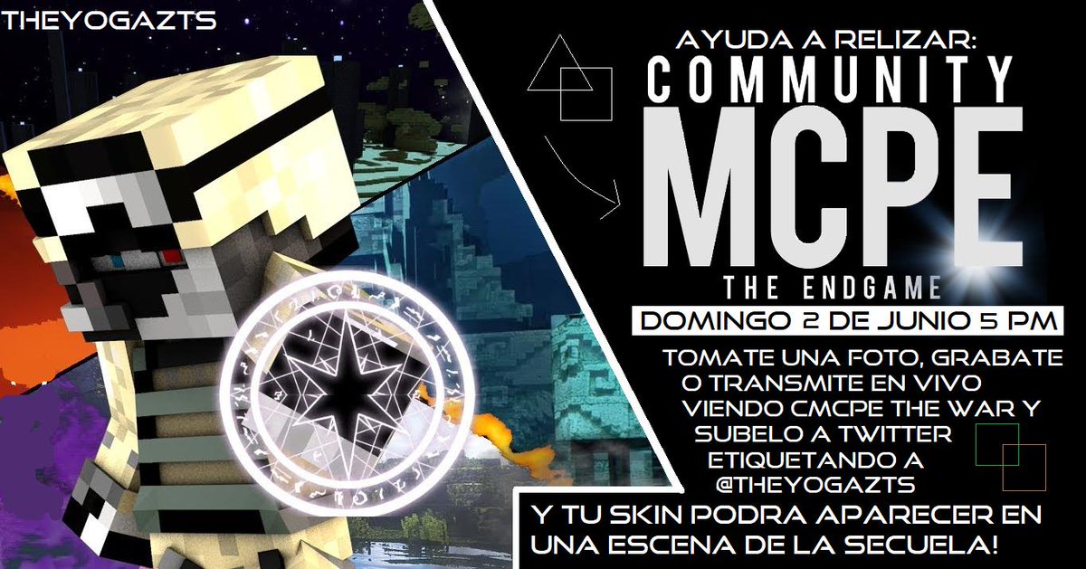 Y SI TIENES TIEMPO HOY! A las 5 PM 8hora perú! (osea en unas 5 horas con 34 minutos) PUEDES TRANSMITIR EN VIVO, GRABARTE O TOMARTE UNA FOTO VIENDO COMMUNITY MCPE THE WAR DE NUEVO!

Asegura tu participación para la secuela :3 !!

SI ES DIRECTO, foto o videoME ETIQUETAS POR TWITTER