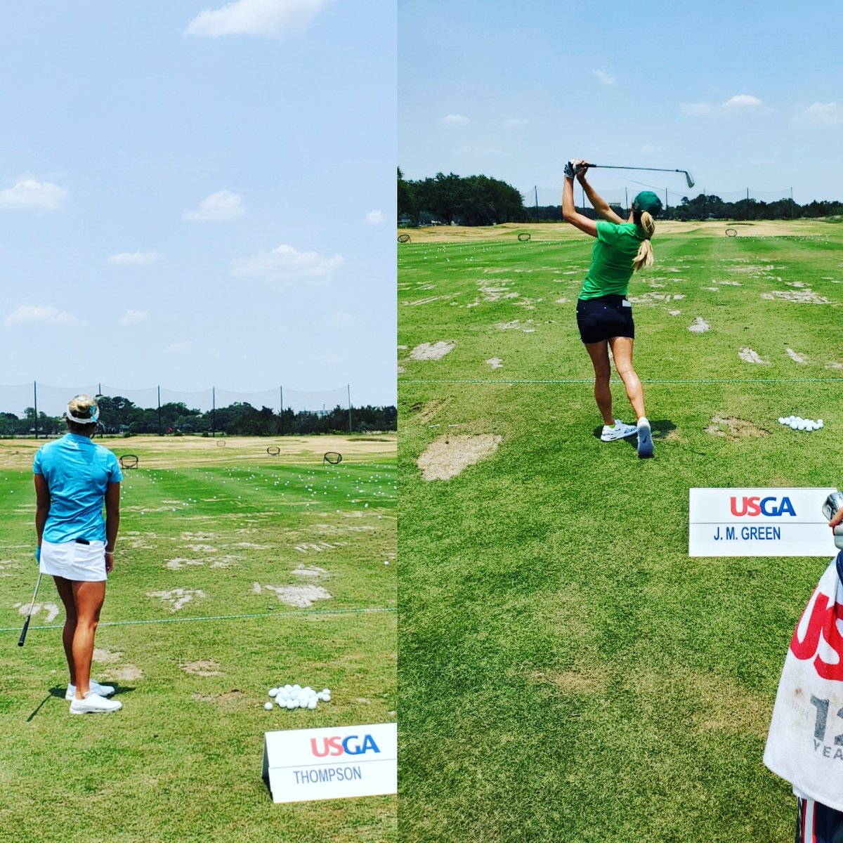 BlueGiraffeSprt's tweet photo. Warmups in progress here at the 74th Women's @USOpenGolf Championship in Charleston, SC! @BlueGiraffeSprt clients @Lexi & @JayMGreen are ready for their 2:09 tee time in the penultimate grouping! #GoLexi #GoJaye https://t.co/WQCkrwxXyX