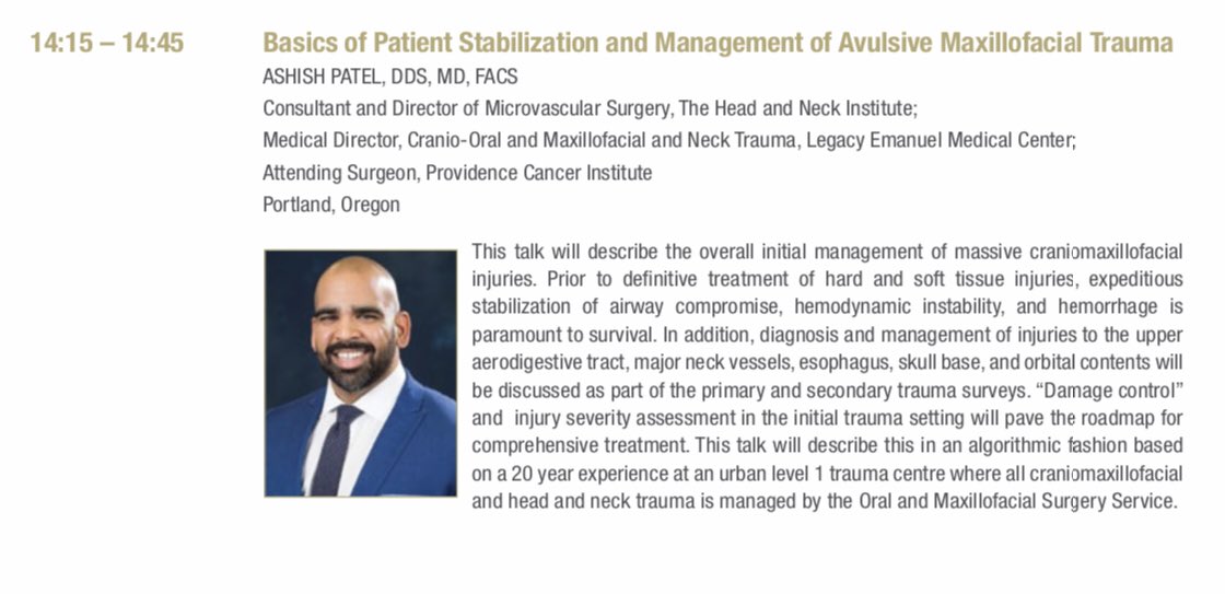 Head_NeckSurg's tweet photo. Former @OurLegacyHealth @Head_NeckSurg trauma fellow, Dr. Karl Cuddy @UofT @UofTDentistry was scientific chair for the Canadian Assoc of OMS Annual meeting.  Our own Dr. Eric Dierks &amp; @PatelMDDDS were amongst the invited speakers.  Always great to see former fellows succeed! https://t.co/mzMvWY23j6