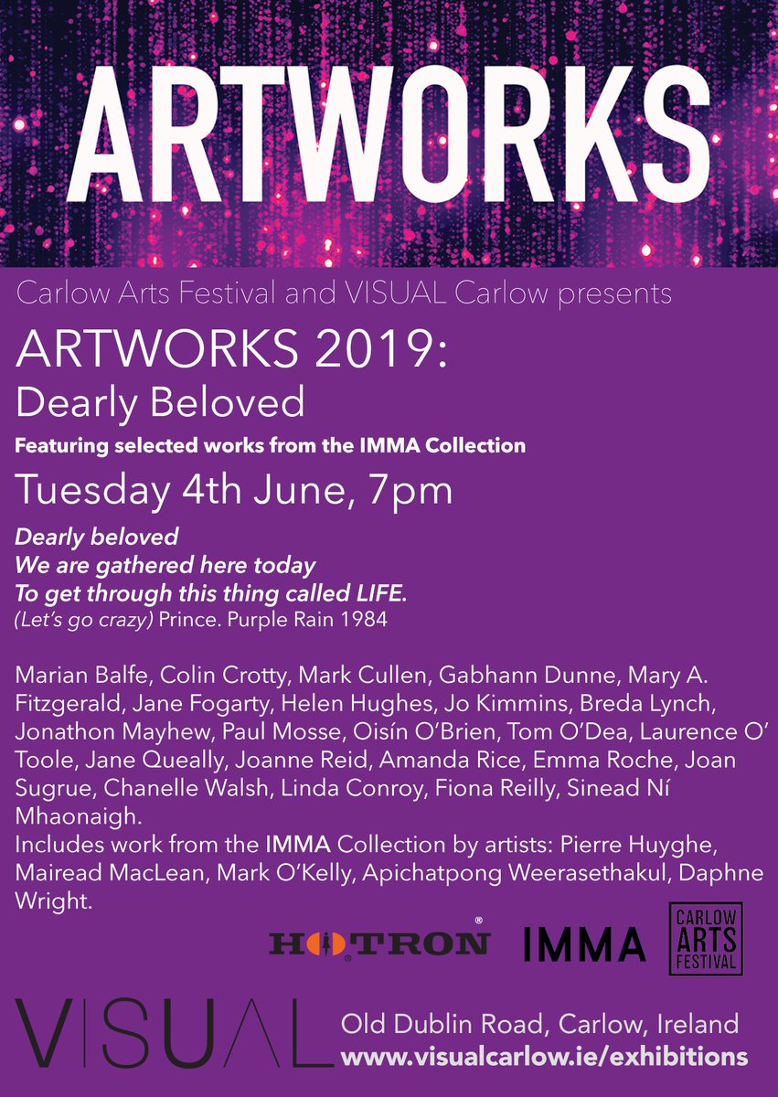 BredaLynch2's tweet photo. ๐ DEARLY BELOVED....๐ #ARTWORKS2019 presented by @VisualCarlow & @CarlowArts sponsored by #HORTONS selected by Jo Mangan, @TTOPOLOGY_ & @glassboxproject . Works from the @IMMAIreland collection will also be shown. Excited to have two works selected - #Goatwoman and #Seance https://t.co/efdnFx970b