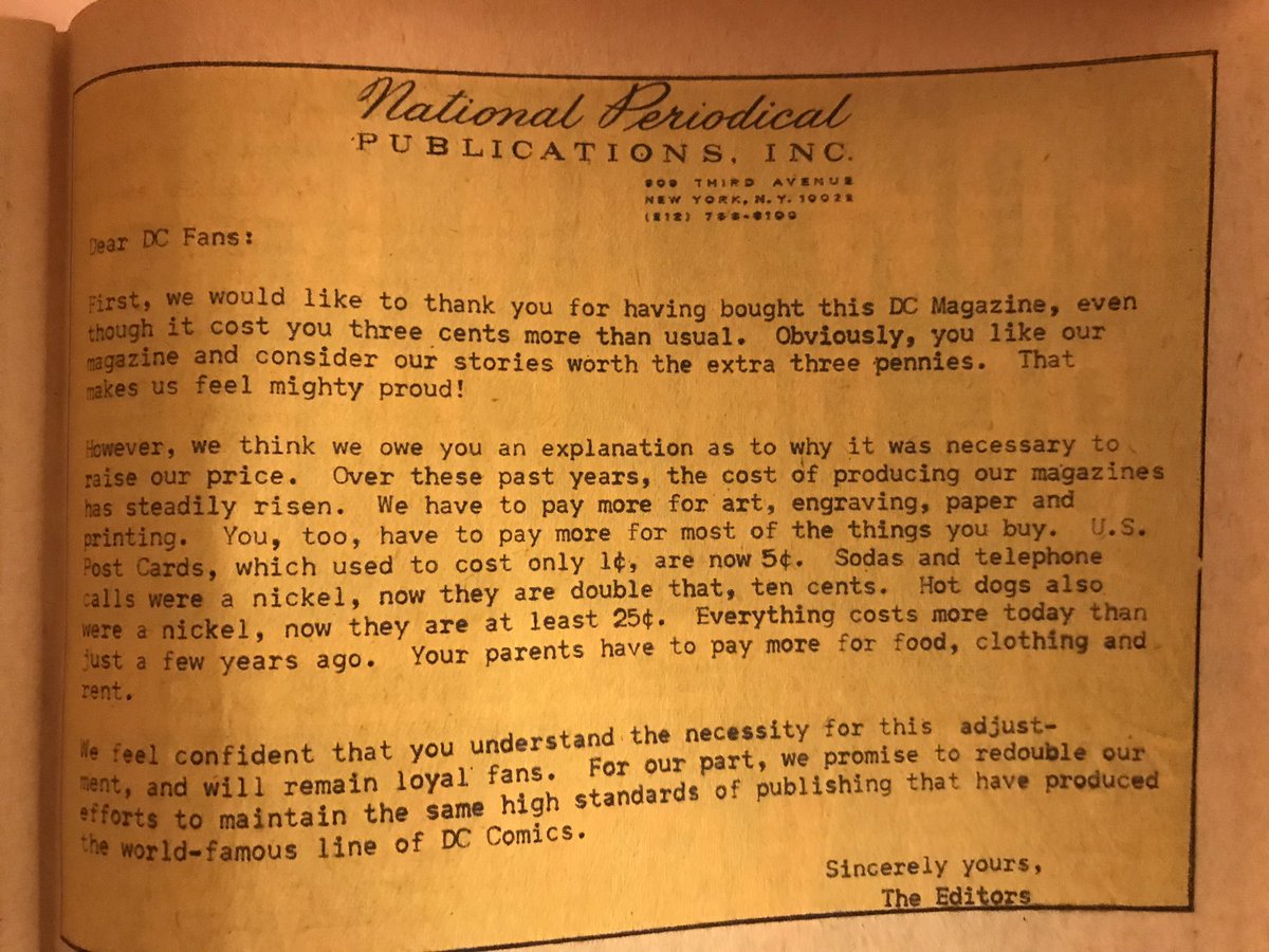 DavidAllen909's tweet image. Back in 1969, both DC and Marvel comics raised their prices from 12 cents to 15. How they explained it in their own pages encapsulates the difference between the two companies in that era: staid DC, talking about “your parents,” and colloquial Marvel.