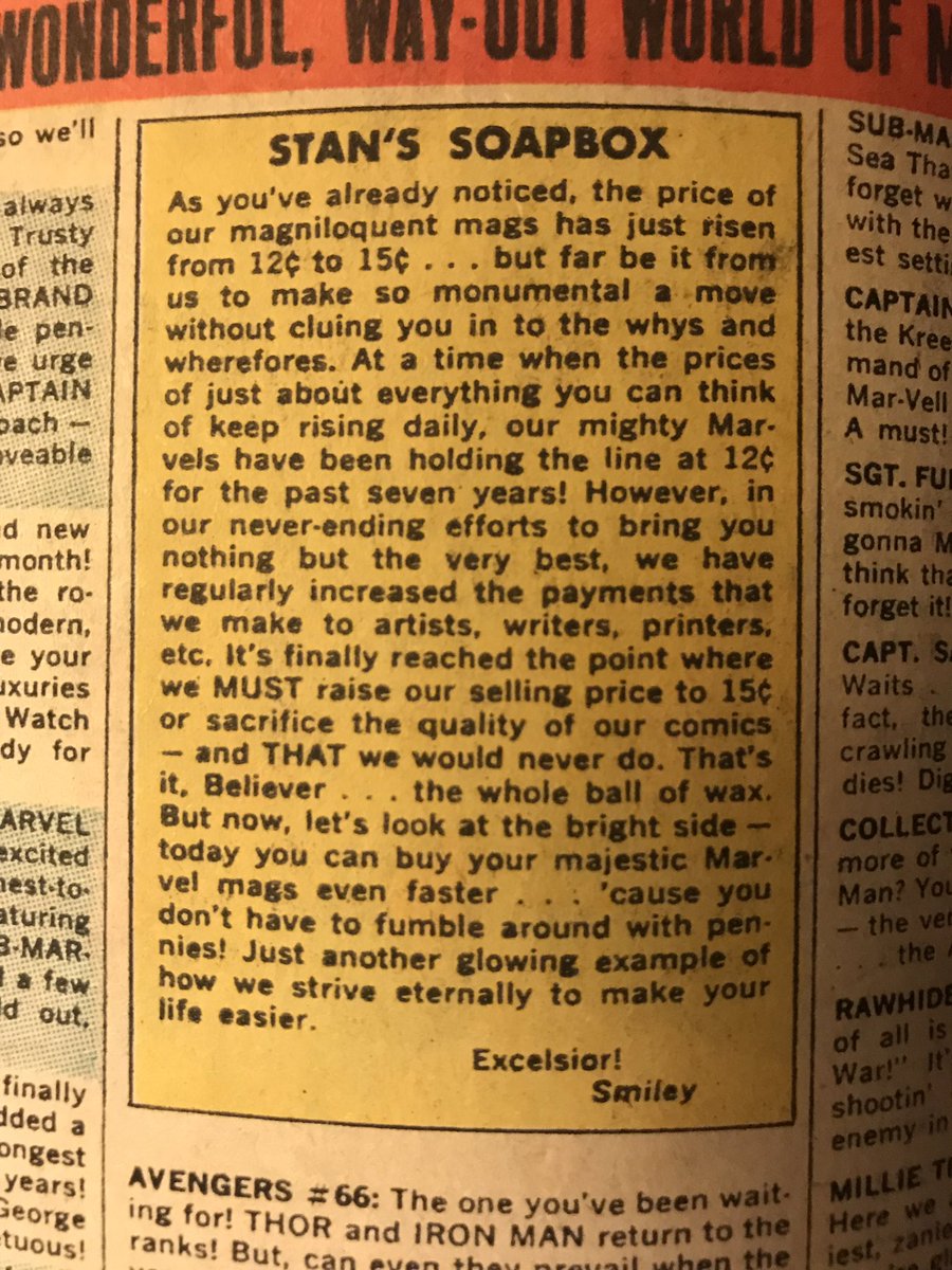 DavidAllen909's tweet image. Back in 1969, both DC and Marvel comics raised their prices from 12 cents to 15. How they explained it in their own pages encapsulates the difference between the two companies in that era: staid DC, talking about “your parents,” and colloquial Marvel.