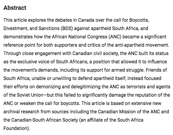 mbueckert's tweet photo. Now online: my article in #RadicalHistoryReview on the African National Congress in Canada, the pro-South African Lobby, and the question of revolutionary violence in the anti-apartheid movement https://t.co/CdIgB2jDOf https://t.co/Vrfpvk5Bbx
