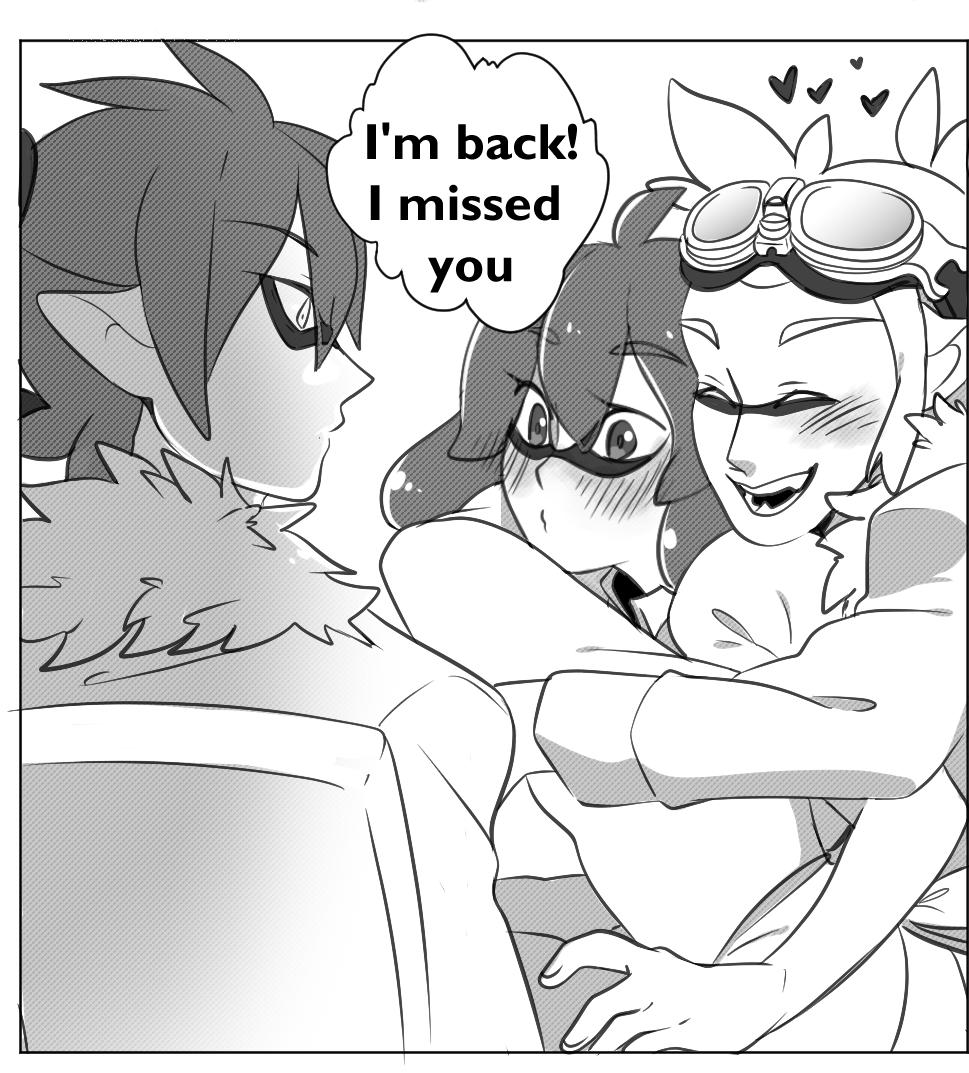 HitsuHere's tweet photo. Blush (@littlerubyrue) and Kakei were together in a orphanage, until they both got adopted and lost contact, but years later they found each other again. He will always care for her. PS. this was from Splatoon1 and before kakei started dating CottonCandy. https://t.co/v7vPHRppQT