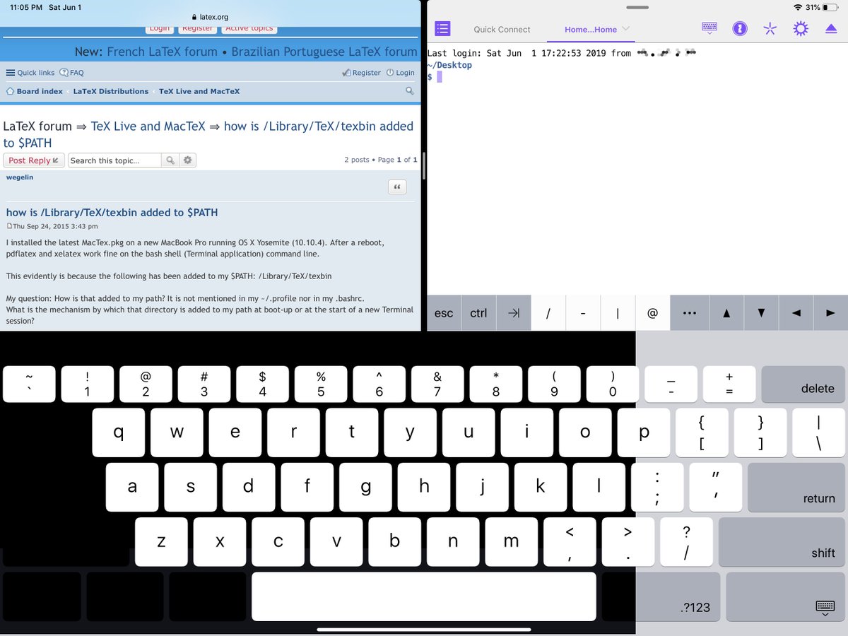 iPad with onscreen keyboard showing two different background colors.