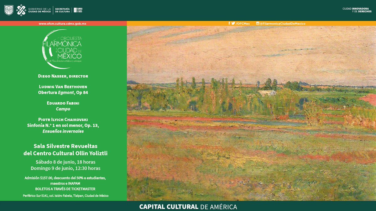 OFCMex's tweet photo. #conciertosOFCM #laorquestaqgeneraemoción
Que la época de lluvia ☔🌧️ en la #CapitalCulturalDeAmérica no sea un pretexto para disfrutar de la buena música con #TuOFCM.
#beethoven #fabini y #chaikovski te esperan el próximo fin de semana, bajo la dirección de #diegonasser https://t.co/clJvnuB3K6