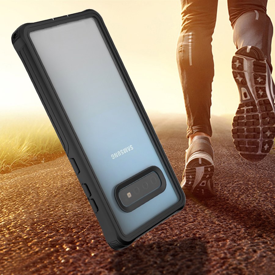 Full-body rugged clear bumper case with built-in screen protector for Samsung Galaxy S10, S10+