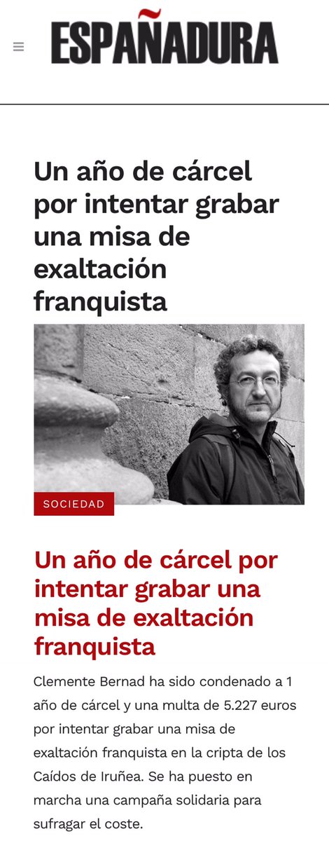 j_agusti's tweet photo. I és persegueix a qui fa apologia del franquisme?🤔
No és persegueix a qui intenta grabar la missa franquista, Clemente Bernard ha estat condemnat a 1 any de presó i una multa de 5227€!🤦♂️
#ThisIsTheRealSpain #MarcaEspaña
#Francoland #SpainAFascisteState https://t.co/OZzQaFHFDd