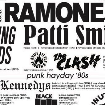 Promised my Advanced Graphic Design students I would make them a list of punk rock they NEEDED to listen to. My list was, of course, subjective. But instead of a list, I made a poster, broken down by decade. This is in no way near a complete list, just musts.