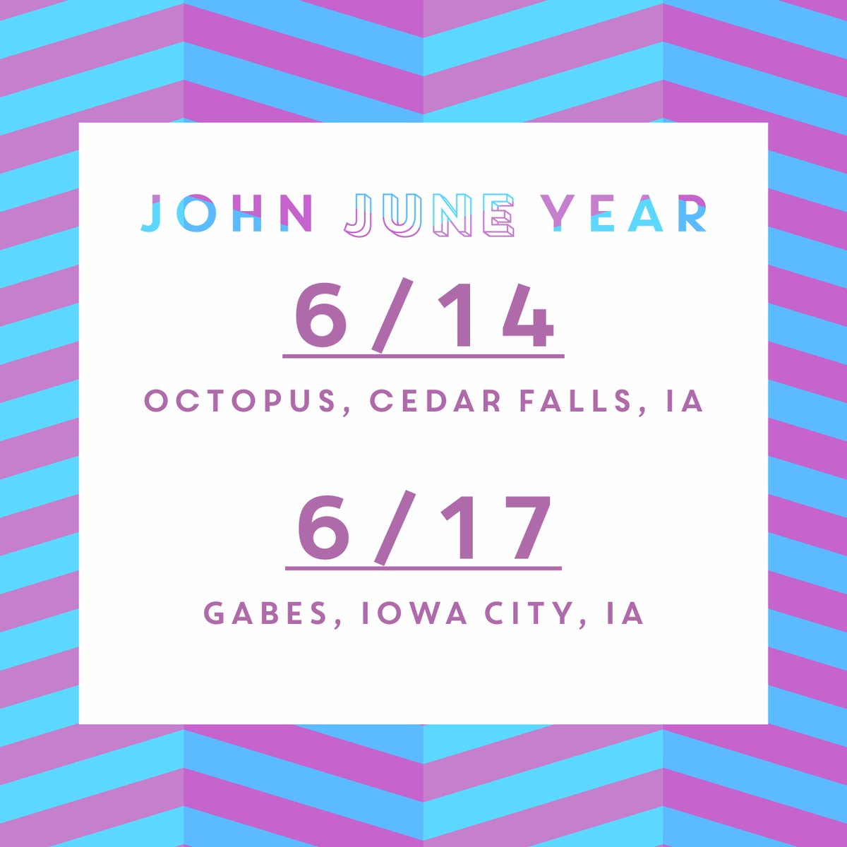 Hey! Just wanted to share a couple of upcoming shows with you! We hope to see you there!
6/14 at Octopus, Cedar Falls :facebook.com/events/1268380…

6/17 at Gabe's Iowa City with @paperholland facebook.com/events/3350632…