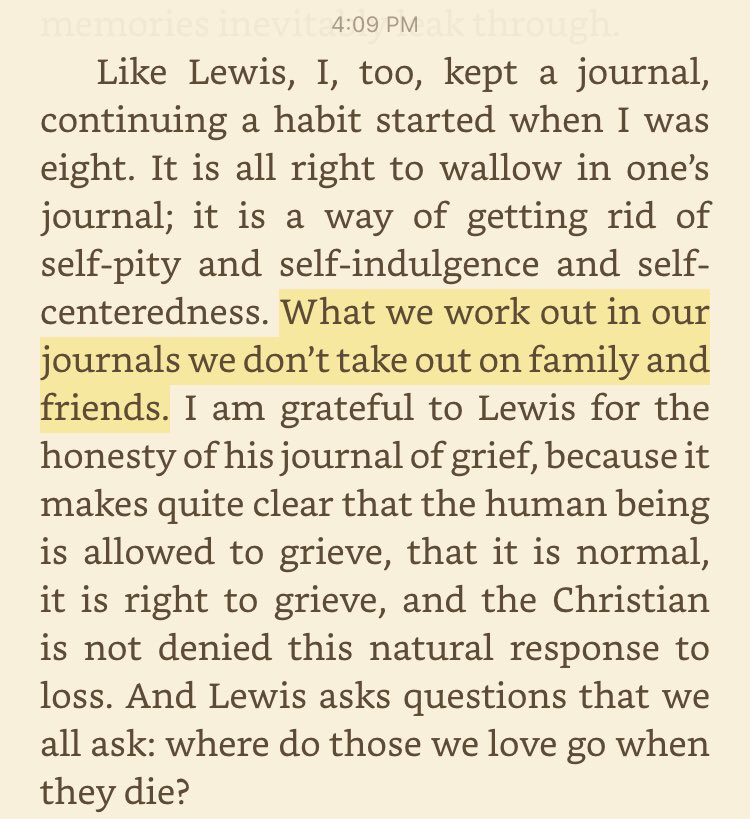 JLNeyhart's tweet photo. @KatinOxford Side note, I love this comment from the foreword by L’Engle: “What we work out in our journals we don’t take out on family and friends.” #CSLewisBookClub https://t.co/7zmTnn6bTR