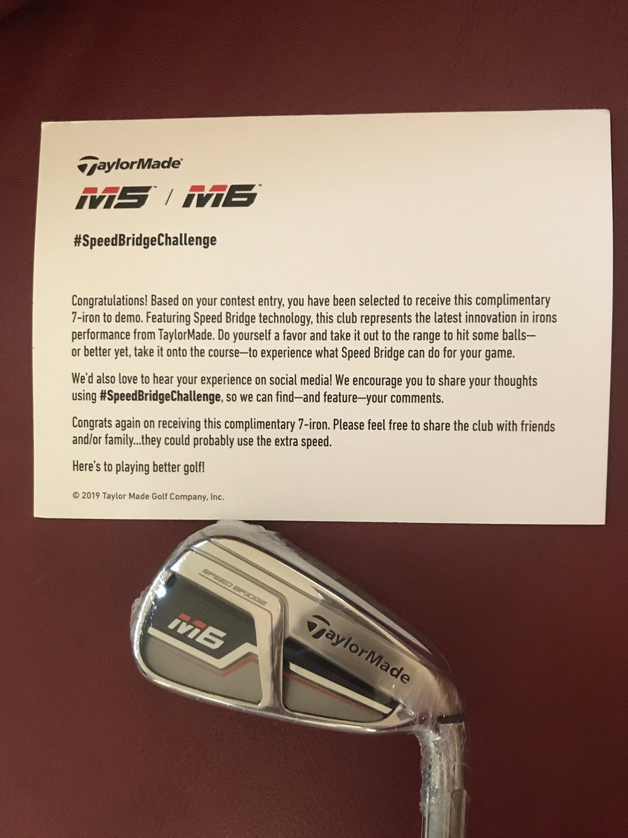 mmh503's tweet photo. I canβt wait to try this new #M6 iron! #speedbridgechallenge Thanks @TaylorMadeGolf stay tuned to see how it compares to my #M4 irons! https://t.co/BCSzJCgbss