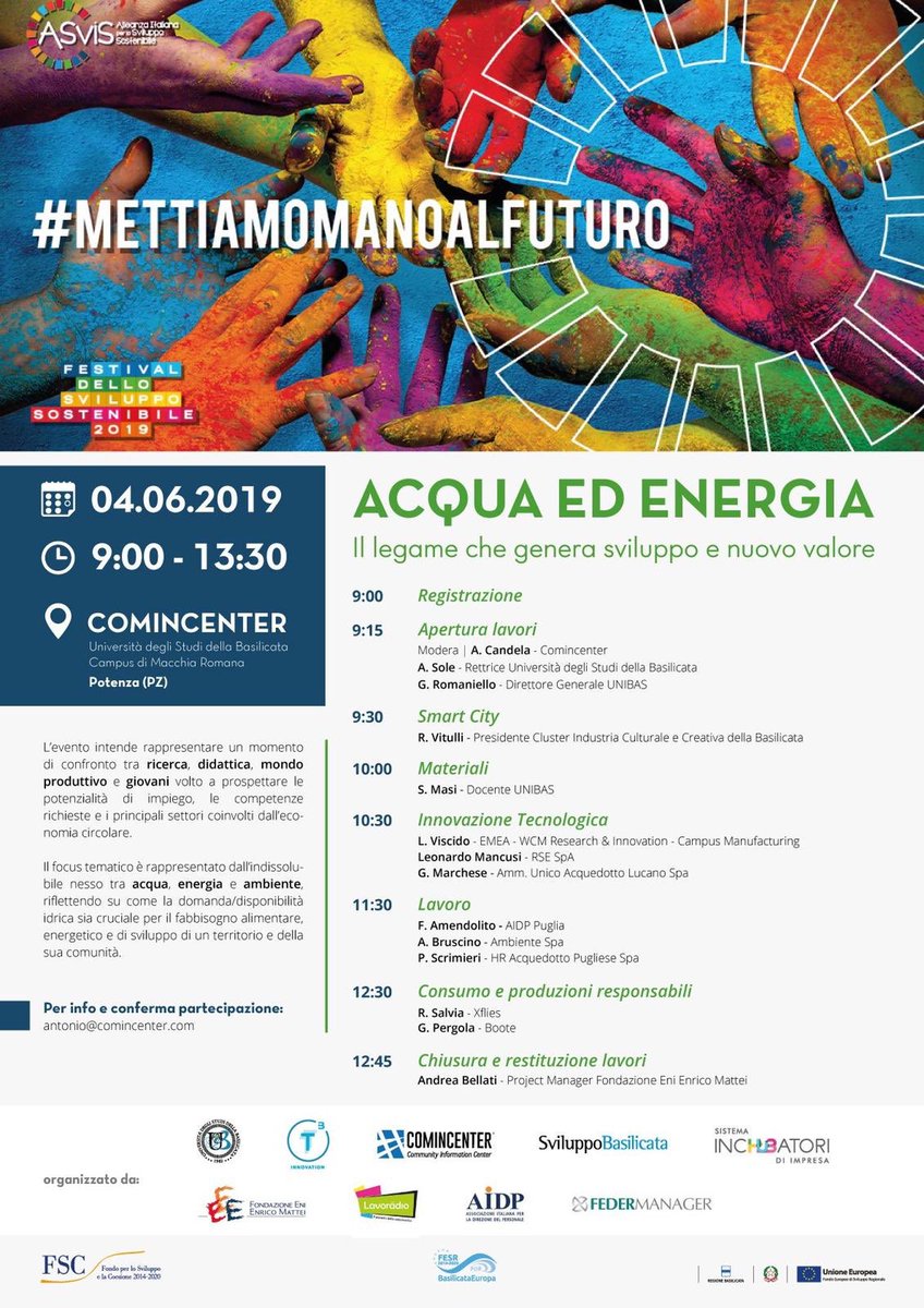 AntonioCandelaM's tweet photo. 4 giugno 2019, ore 9.00 al @Comincenter . Vi aspetto!!! @AnnalisaPercoco @vitoverrastro @aidp_basilicata @BasFedermanager @UniBasilicata @USB_Basilicata @glaguar @_angelobruscino @GuidoMasiello @MariaC_Pisani https://t.co/AVfGJIFok8