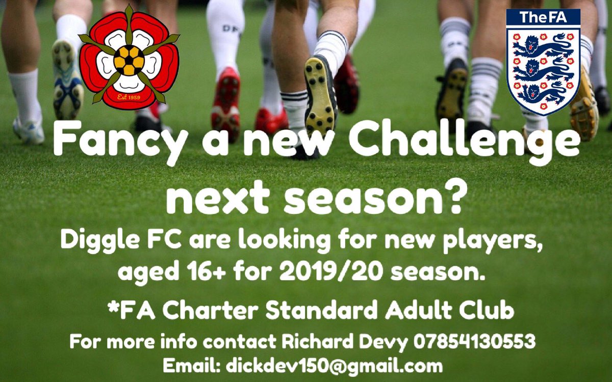 Digglefc's tweet photo. Fancy a NEW football Challenge for next season? ⚽️
Diggle FC are recruiting for the 2019/20 season.
If interested please contact Richard Devy mobile: 07854130553 email: dickdev150@gmail.com
#digglefc #football #soccer #getinvolved #saddleworth #oldham #tameside #hdafl https://t.co/Gi4lPW8b0D