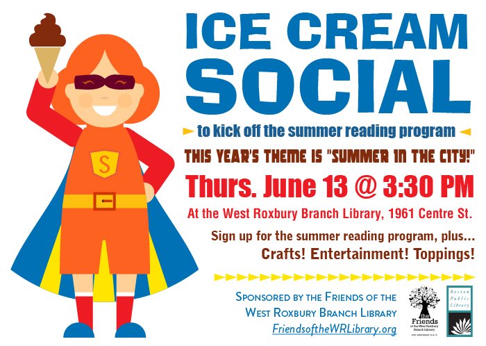 FriendsOfWRLib's tweet photo. The Corrib Run is done. The Parkway Little League season is heating up. And the patios are out on Centre Street. Signs of summer also mean it's almost Ice Cream Social time. Kick off the kids summer reading program on 6/13 at 3:30 at the @bplWRlibrary. There will be toppings. https://t.co/nAk3uRfUTp