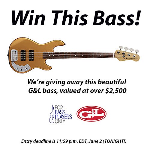 Only a few more hours to enter our G&amp;L Bass Giveaway contest at "For Bass Players Only." Click the link below to enter -- but you've got to do it by 11:59 p.m. EDT June 2 (TONIGHT!). Good luck!

mailchi.mp/forbassplayers…