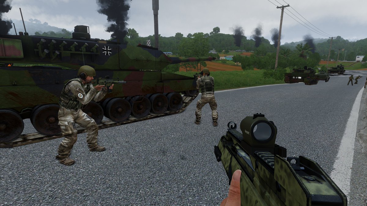 cia_arma's tweet photo. Winter Chernarus action and evacuating Leopard Tanks from Tanoa on board an LST. Another exciting #CiAcoopNight! @Arma3official #Arma3 https://t.co/hVubDtopLn